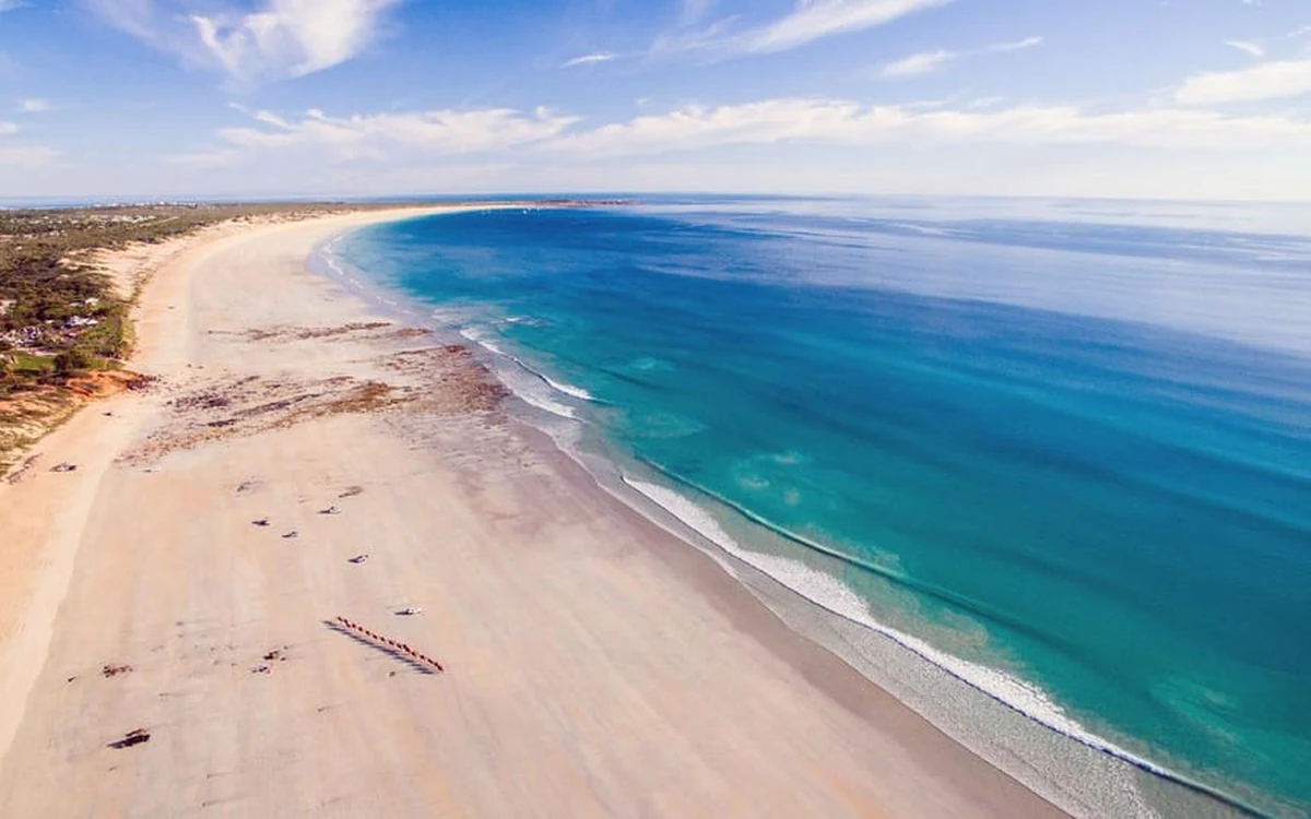 Cable Beach's coastline seen from a helicopter over Broome
